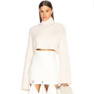 DION LEE Merino Wool Cashmere Cream Ribbed Turtleneck Longsleeve Cropped Sweater